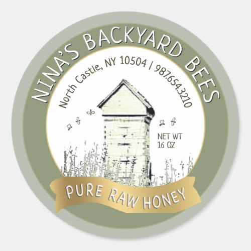Backyard Hives Honey Pure Raw Honey Green Gold     Classic Round Sticker