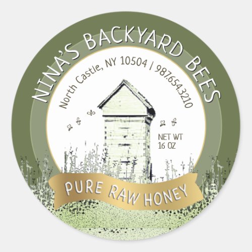 Backyard Hives Honey Pure Raw Honey Green Gold Classic Round Sticker