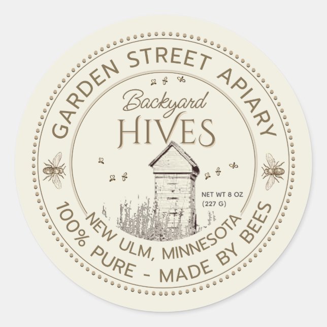 Backyard Hives Product Label Beekeeper Apiary (Front)