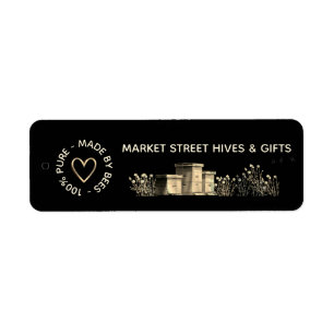 Backyard Honey Flower Hives Gold Heart Bees  Label