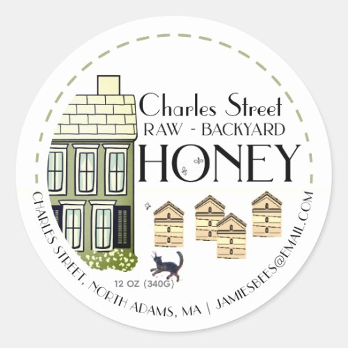 Backyard Honey Hives with bees and cat  Classic Round Sticker