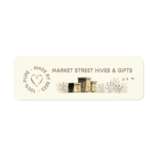 Backyard Honey Ivory Flower Hives Gold Heart Bees  Label (Front)