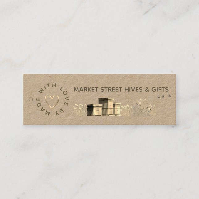 Backyard Honey Kraft Flower Hives Gold Heart Bees  Mini Business Card (Front)