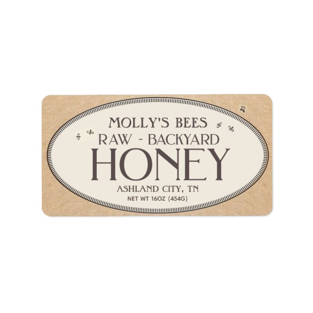 Backyard Honey Label (horizontal) Oval on Kraft  (Front)
