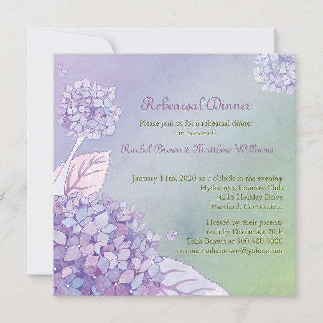 Backyard Hydrangea Wedding Rehearsal Dinner Invitation (Front)