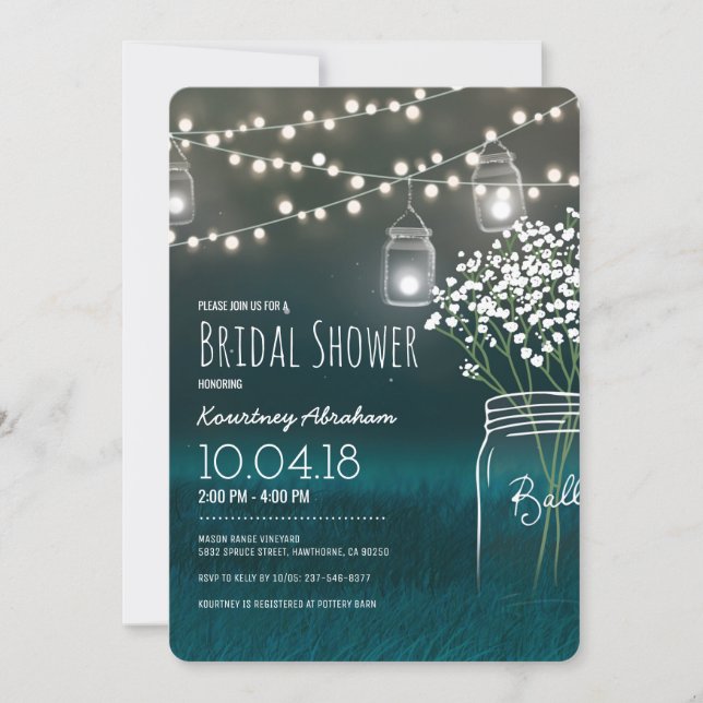 Backyard Mason Jar Baby Breath Bridal Shower Invitation (Front)