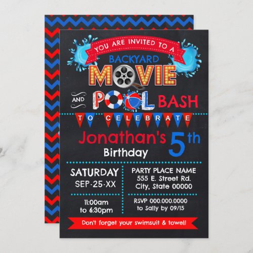 Backyard Movie and Pool Birthday Bash Invitation