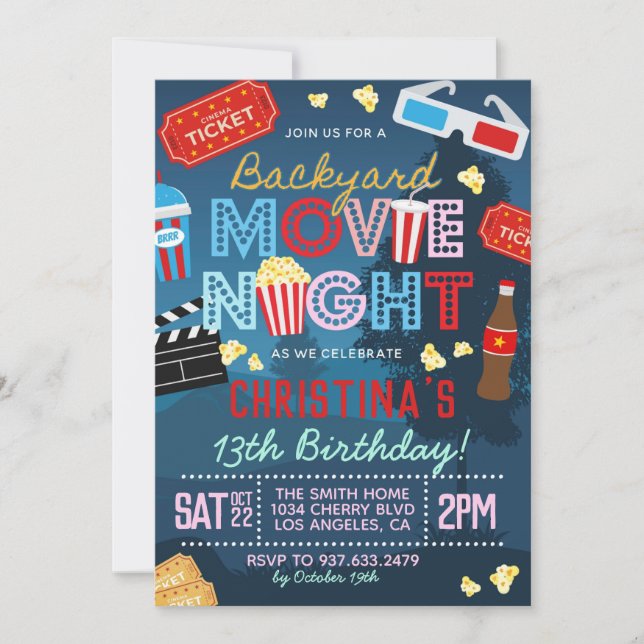 Backyard Movie Birthday Birthday Invitation (Front)
