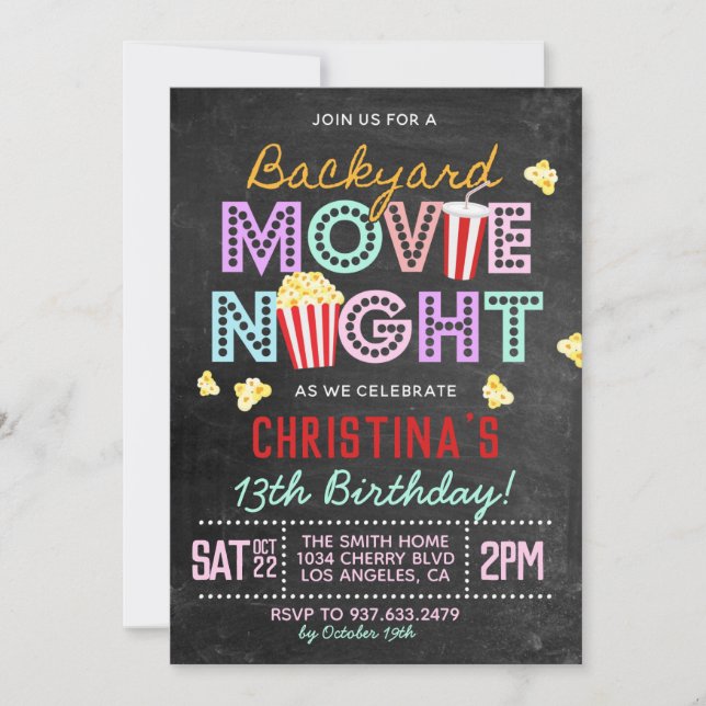 Backyard Movie Birthday Birthday Invitation (Front)