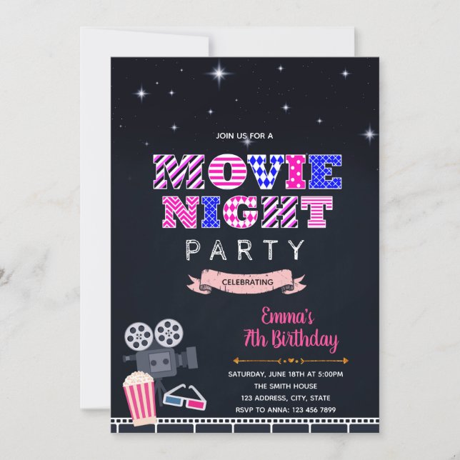 Backyard Movie birthday party invitation (Front)