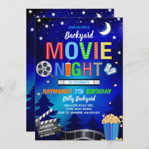 Backyard Movie Night Birthday Invitation