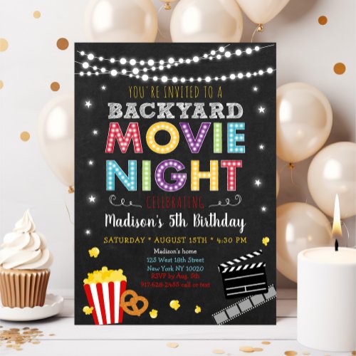 Backyard Movie Night Birthday Invitation