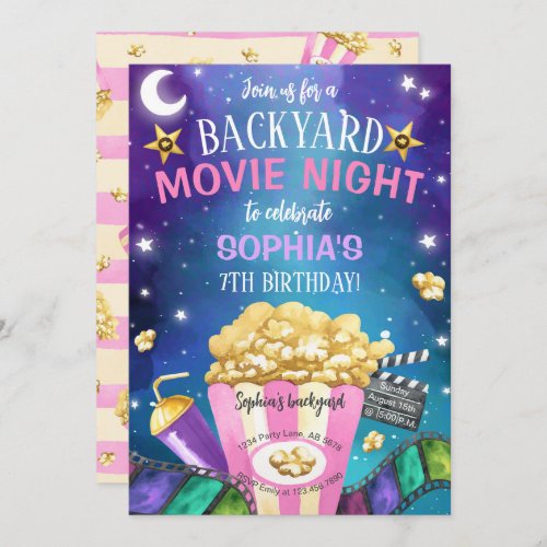 Backyard Movie Night Birthday Invitation