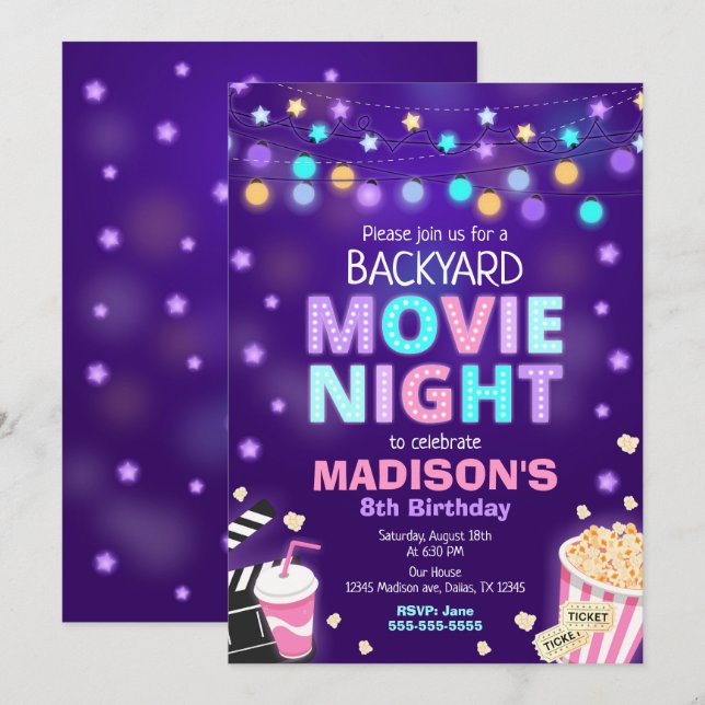 Backyard Movie Night Birthday Invitation (Front/Back)