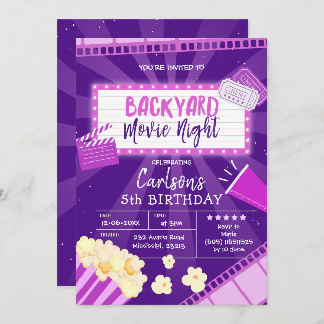 Backyard Movie Night Birthday Invitation | Zazzle