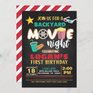 Backyard Movie Night Birthday Invitation - Teal