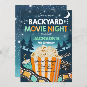 Backyard Movie Night Birthday Movie Under The Star Invitation
