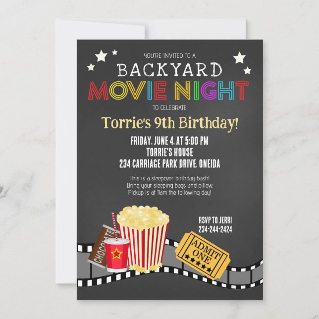 Backyard Movie Night Birthday Party Invitation (Front)