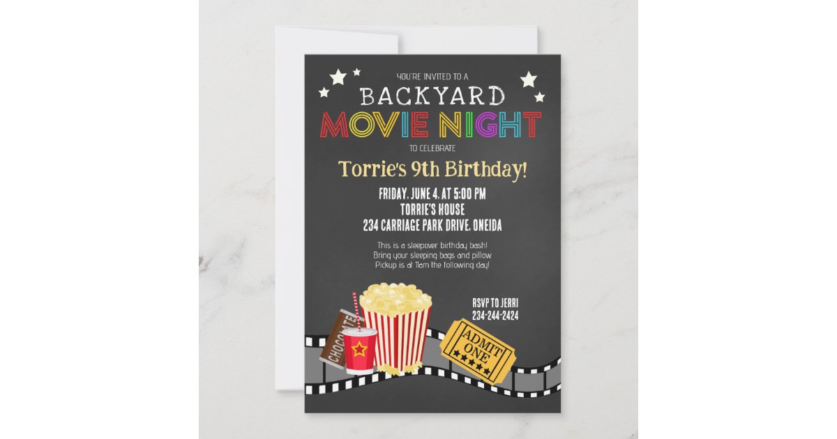 Backyard Movie Night Birthday Party Invitation | Zazzle