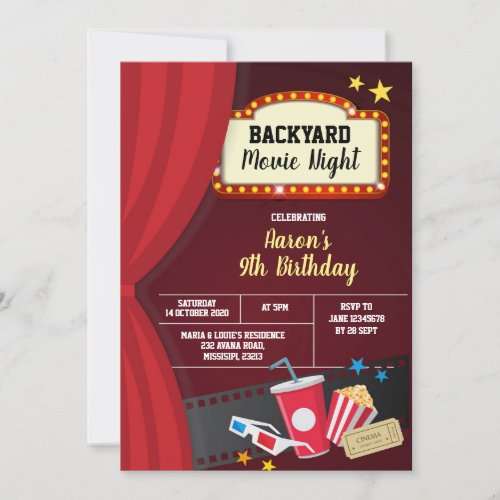 Backyard Movie Night Birthday Party Invitation