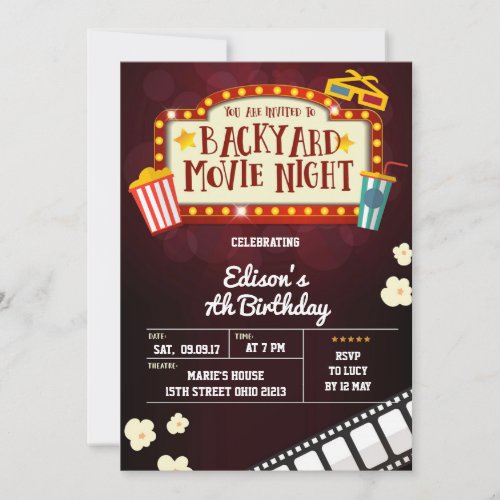 Backyard Movie Night Birthday Party Invitation