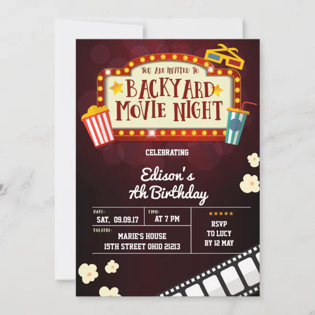 Backyard Movie Night Birthday Party Invitation | Zazzle