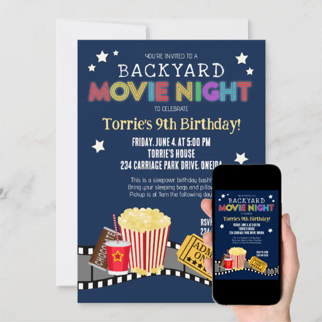 Backyard Movie Night Birthday Party Invitation | Zazzle