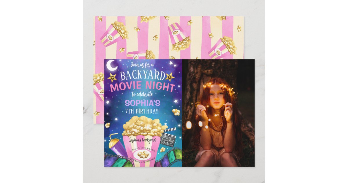 Backyard Movie Night Birthday Photo Invitation | Zazzle