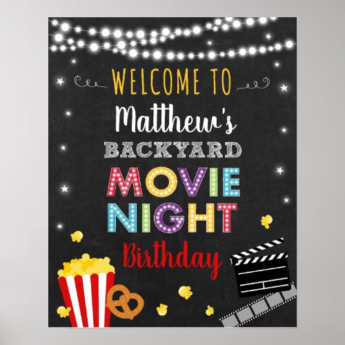 Backyard Movie Night Birthday Welcome Poster