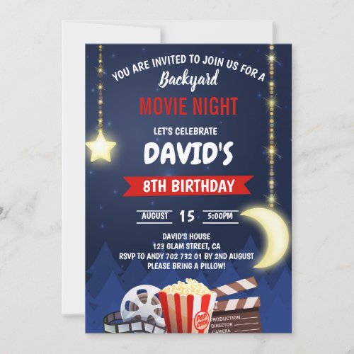 Backyard Movie Night Boy Birthday Party Invitation
