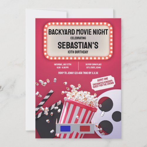 Backyard Movie Night Kids Birthday Party Invitation