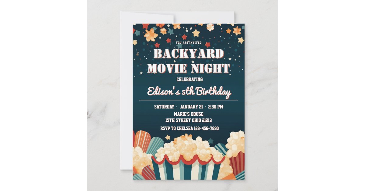 Backyard Movie Night PopCorn Birthday Party Invitation | Zazzle