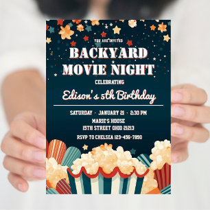Backyard Movie Night PopCorn Birthday Party Invitation