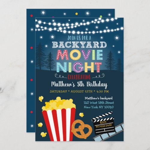 Backyard Movie Night Stars Birthday Invitation
