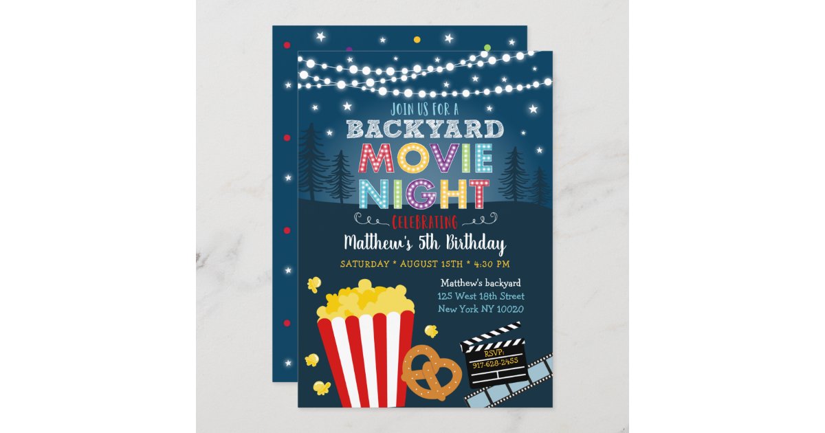 Backyard Movie Night Stars Birthday Invitation | Zazzle