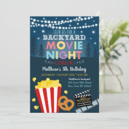 Backyard Movie Night Summer Outdoor Birthday Invitation | Zazzle