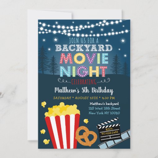 Backyard Movie Night Summer Outdoor Birthday Invitation | Zazzle