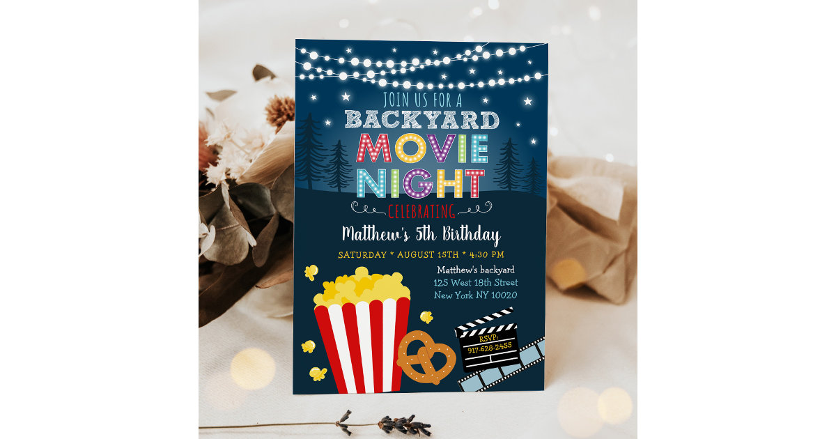 Backyard Movie Night Summer Outdoor Birthday Invitation | Zazzle