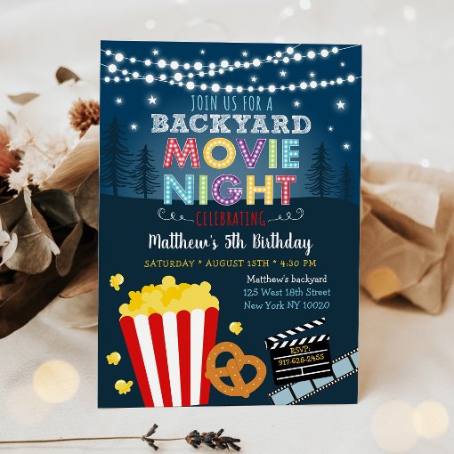 Backyard Movie Night Summer Outdoor Birthday Invitation | Zazzle