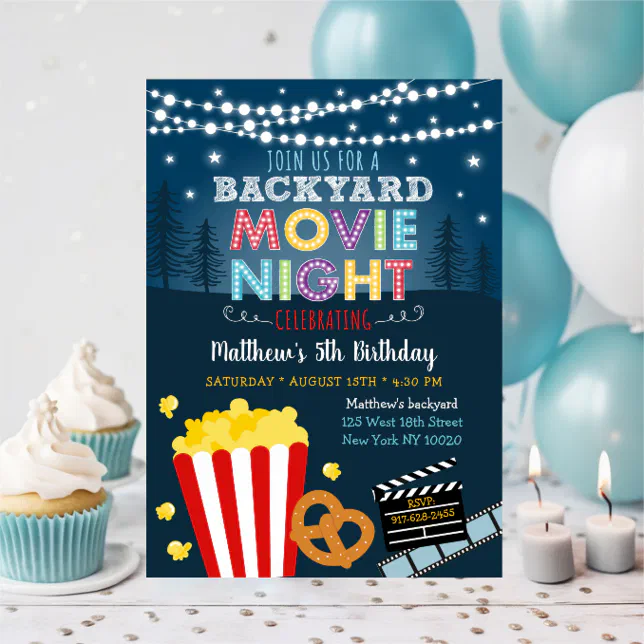 Backyard Movie Night Summer Outdoor Birthday Invitation | Zazzle