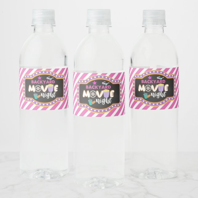 Backyard Movie Night Water Bottle Label - Girl (Bottles)