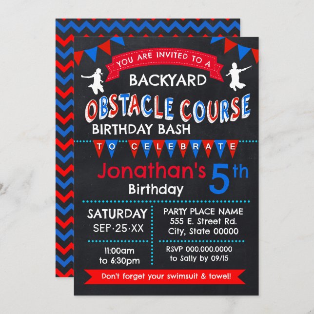 Backyard Obstacle Course Birthday Bash Invitation (Front/Back)