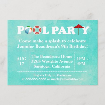Backyard Outdoor Pool Birthday Party Invitation