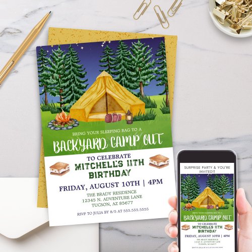 Backyard Outdoor Smores Camp Out Birthday Invitation