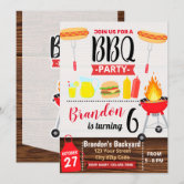 Backyard Flaming BBQ Grill Birthday Invitation