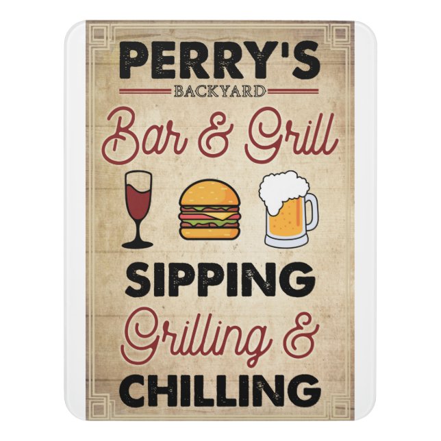 Backyard Patio Gardening Bar & Grill Sipping Door Sign (Contemporary Vert)
