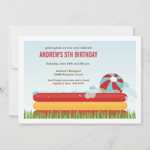 Backyard Pool Party Birthday Invitation