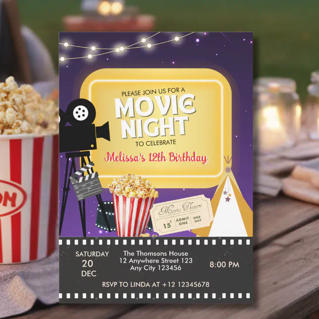 Backyard Popcorn Movie Night Birthday Invitation | Zazzle