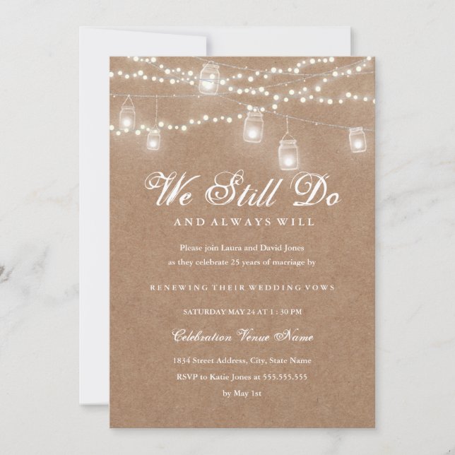 Backyard Rustic Vow Renewal Anniversary Invitation (Front)
