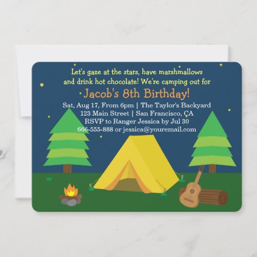 Backyard Sleepover Camping Birthday Party For Boys Invitation